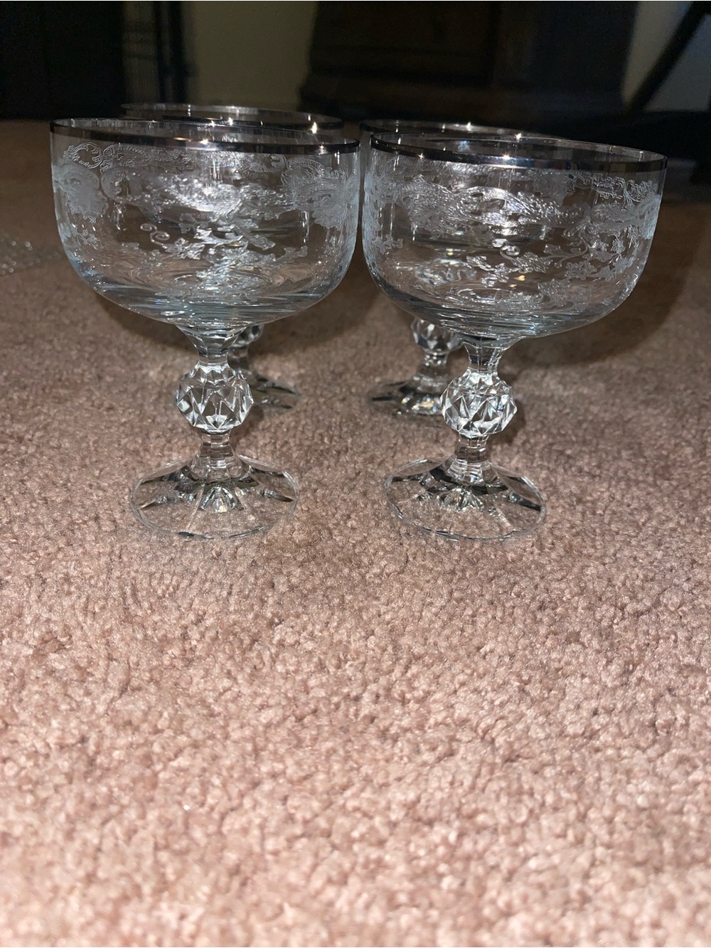 Crystal Etched Goblet Set with Silver Rim - Clear